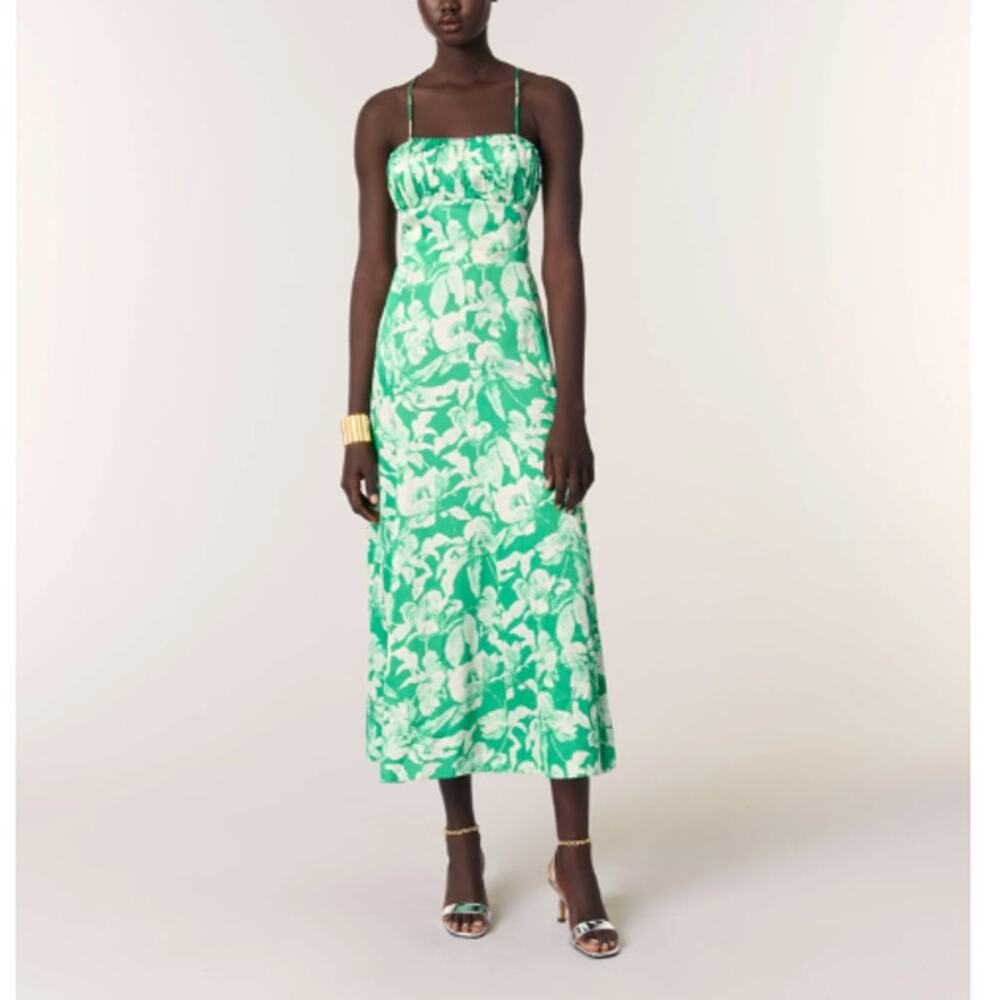 Maje Ecru Green Imfrime Floral Patterned Maxi Dress Size 34/XS